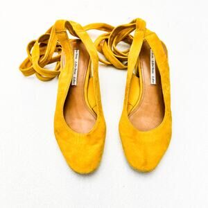& Other Stories Yellow Suede Square Toe Strappy Block Heel Loafer Size 9 / 39